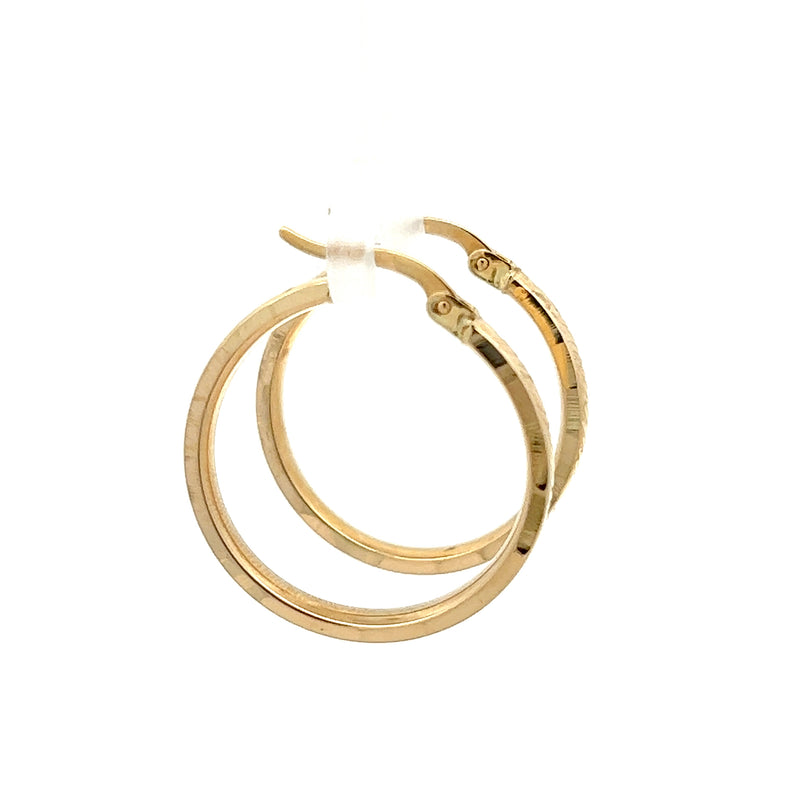 14kt Gold Textured 2.9mm Wide Square Tube Hoops