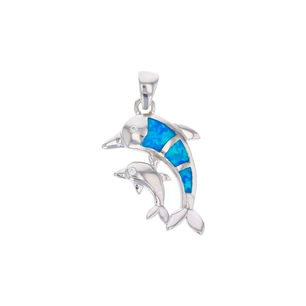 Dolphin Family Blue Opal Pendant