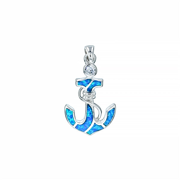 Anchor Blue Opal with CZ Pendant