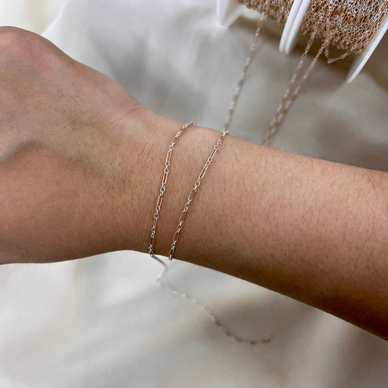 CX129R: Mixed Metal 2 Tone Long plus Short 1.6mm Paperclip Chain by the foot