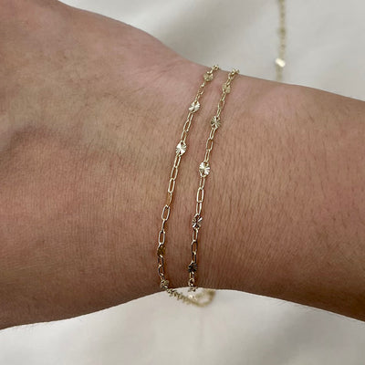 14kt Gold - Starlight + Paperclip Chain - BY THE INCH
