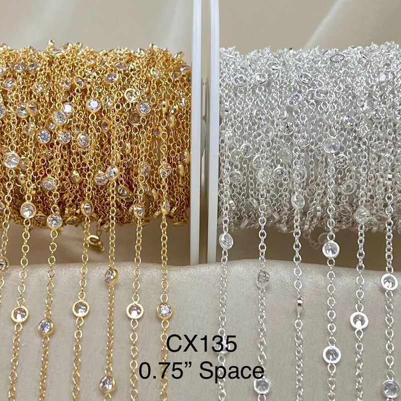 CX135 - 3mm CZ Station 0.75" Spacing Chain by the Foot