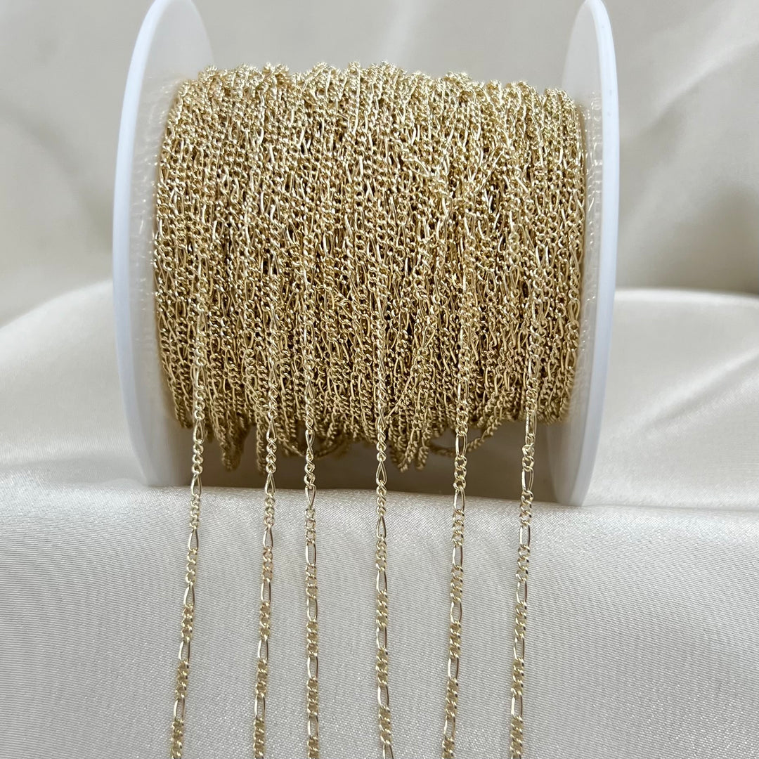 14kt Gold 1.5mm Hollow Figaro Chain by the inch
