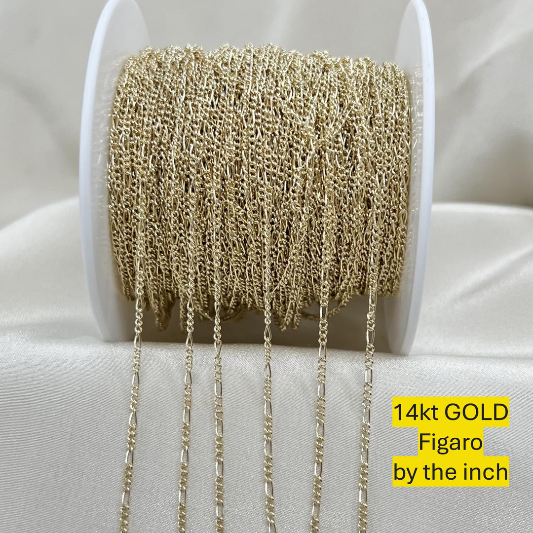14kt Gold 1.5mm Hollow Figaro Chain by the inch