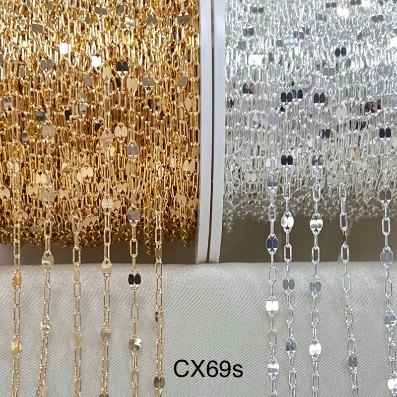 CX69S: 2.6mm Sequin + Paperclip (3+1) chain by the foot