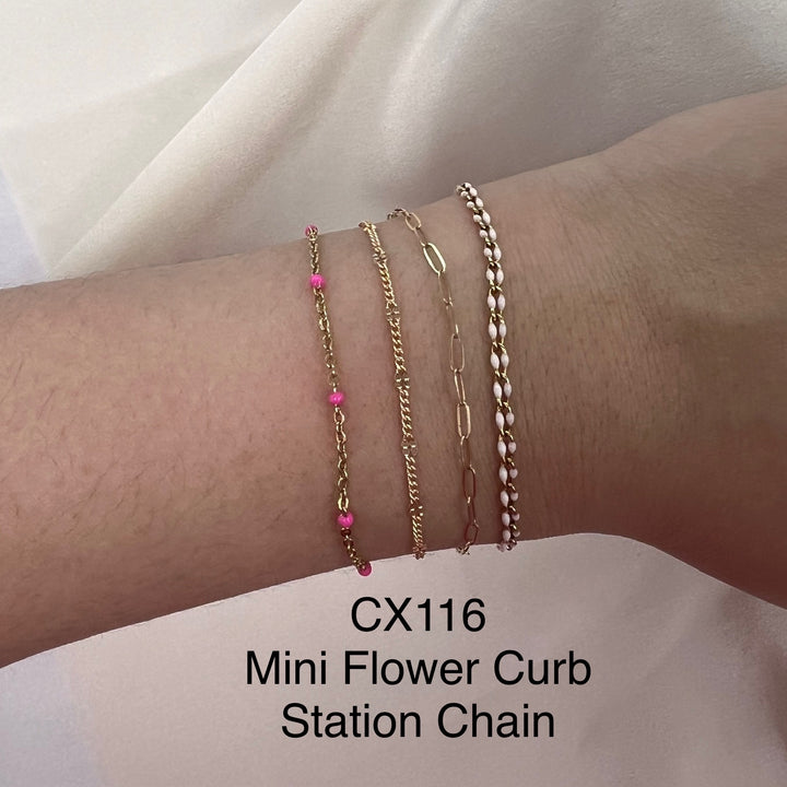 CX116 - 2.1mm Mini Flower Curb Station Chain by the foot (26ga Jump Ring)