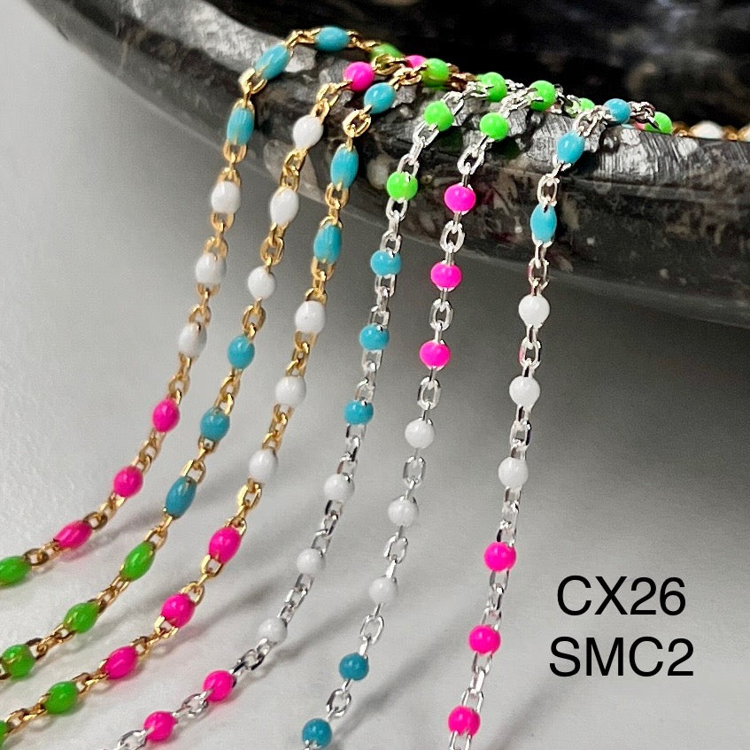 CX26 - Rainbow Multicolor Enamel Satellite Chain by the foot (24GA JR)