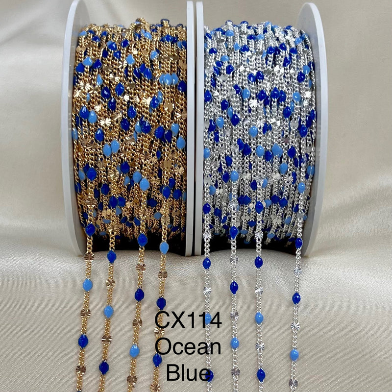 CX114 - 2.4mm Mini Starlight Enamel Curb Station Chain by the foot. (26GA Jump Ring ONLY)
