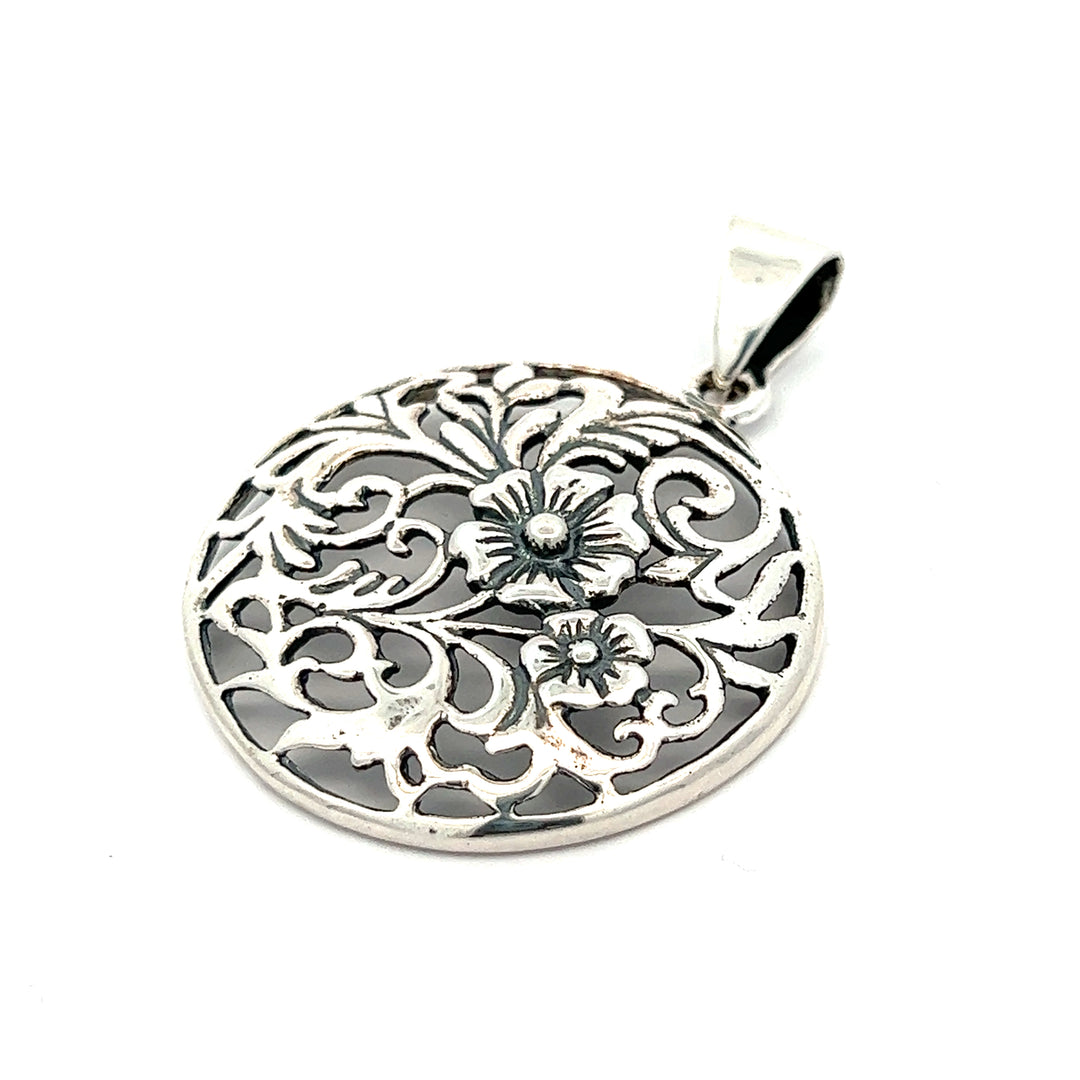 5-1222 Oxidized Flower Filigree Pendant - Net
