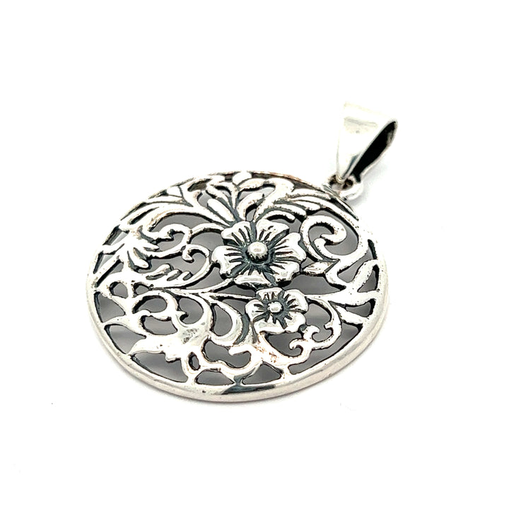 5-1222 Oxidized Flower Filigree Pendant - Net