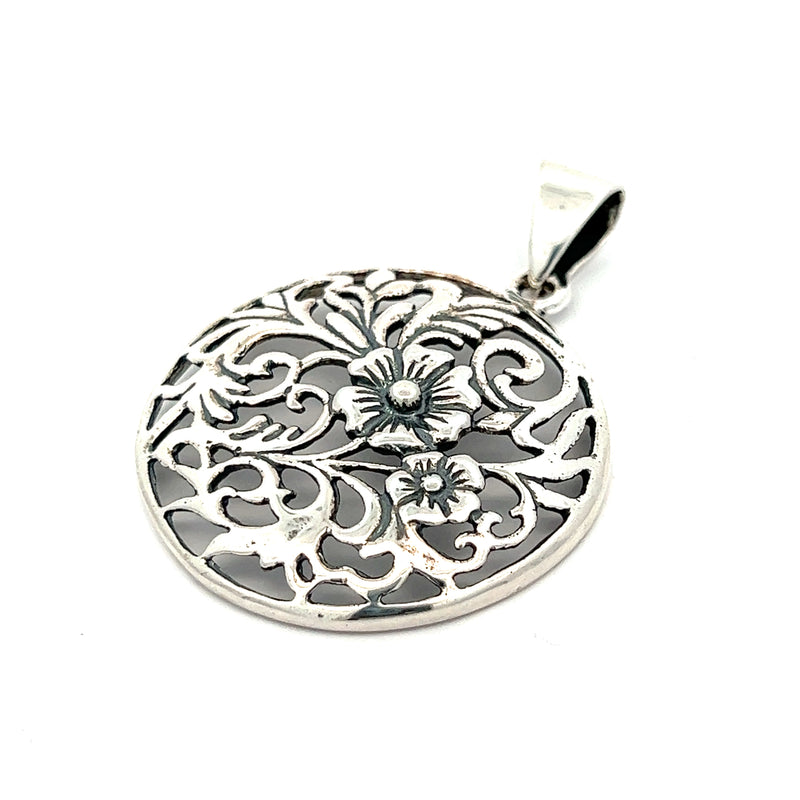 5-1222 Oxidized Flower Filigree Pendant