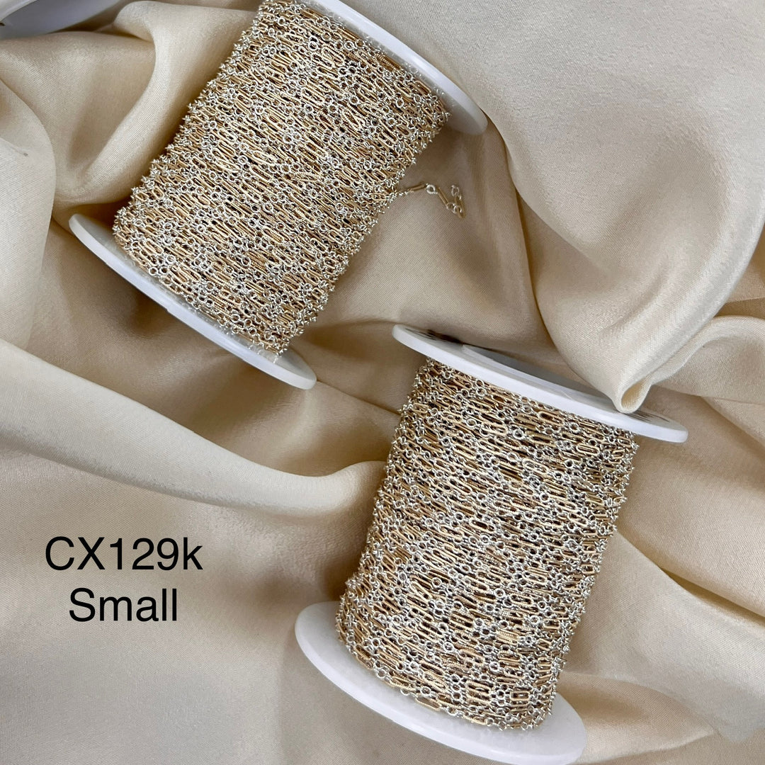 CX129: Mixed Metal 2 Tone Long and Short Paperclip Chain by the foot