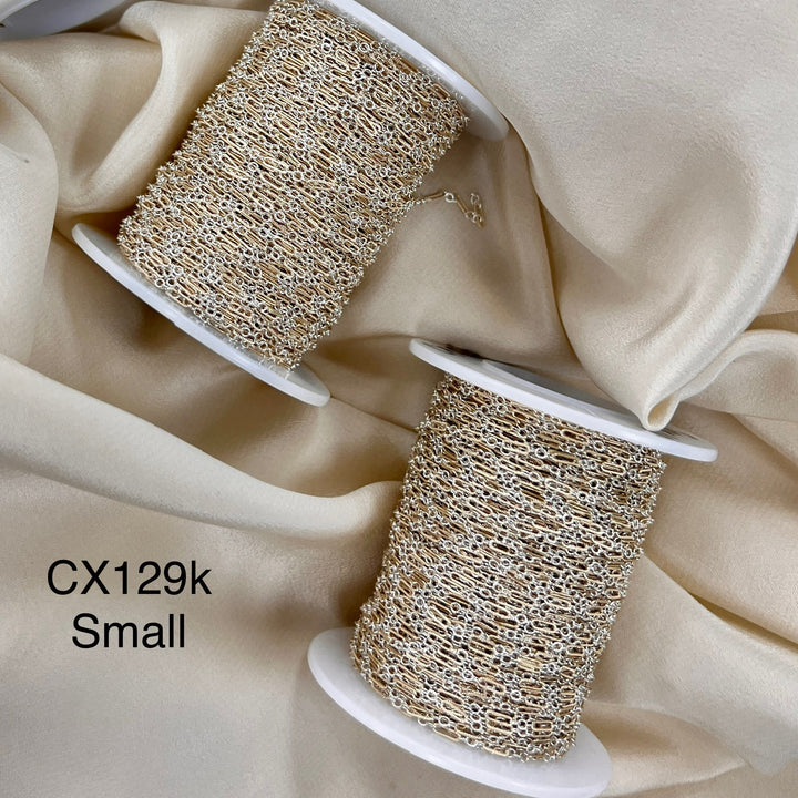 CX129: Mixed Metal 2 Tone Long and Short Paperclip Chain by the foot