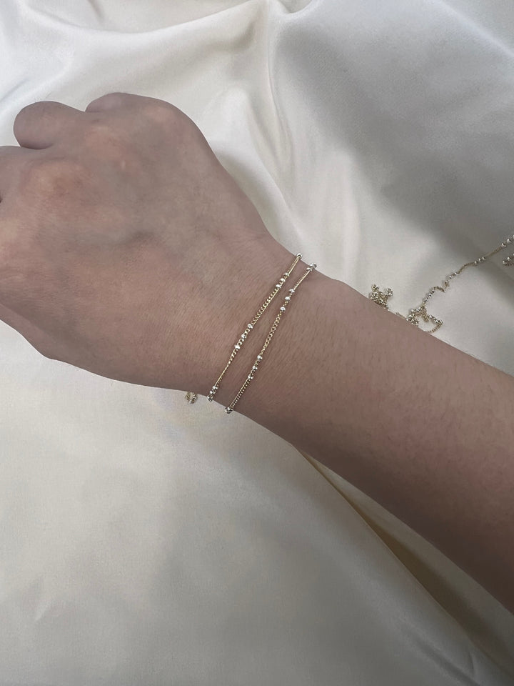 CX125: Mixed Metal 2 Tone Triple Bead Curb Satellite Chain by the foot (26ga Jump Ring)