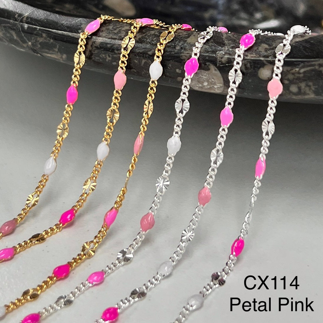 CX114 - 2.4mm Mini Starlight Enamel Curb Station Chain by the foot. (26GA Jump Ring ONLY)