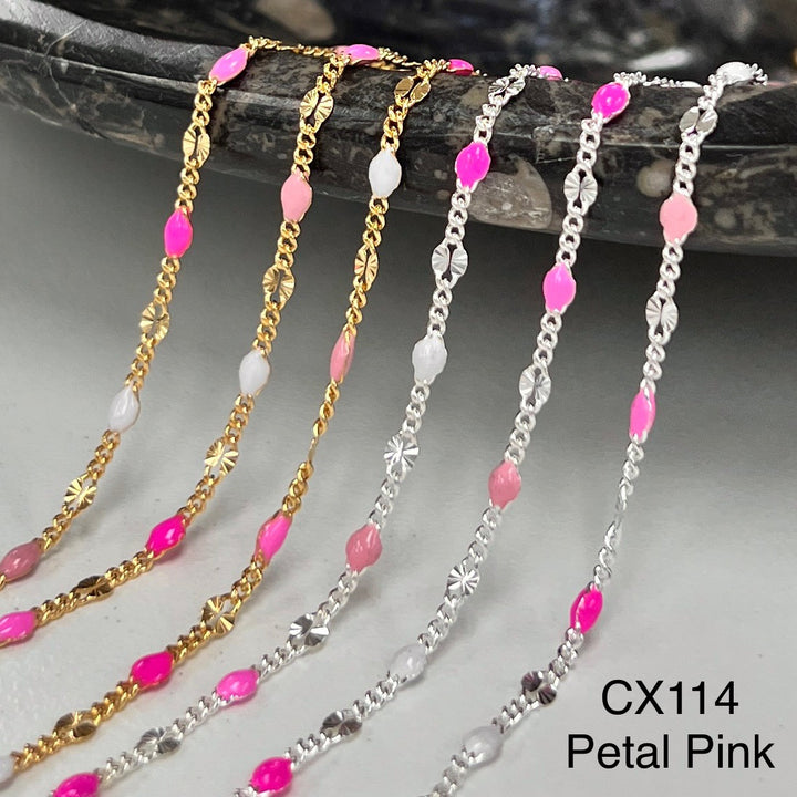 CX114 - 2.4mm Mini Starlight Enamel Curb Station Chain by the foot. (26GA Jump Ring ONLY)
