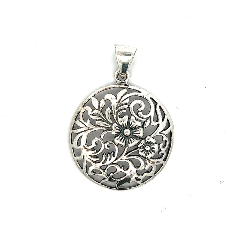 5-1222 Oxidized Flower Filigree Pendant