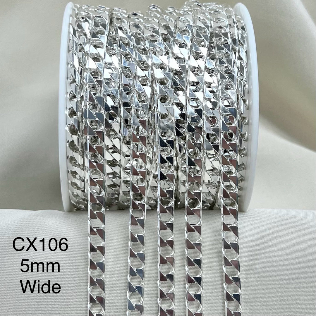 CX106 - 10 Side Curb Sterling Silver Chain by the foot
