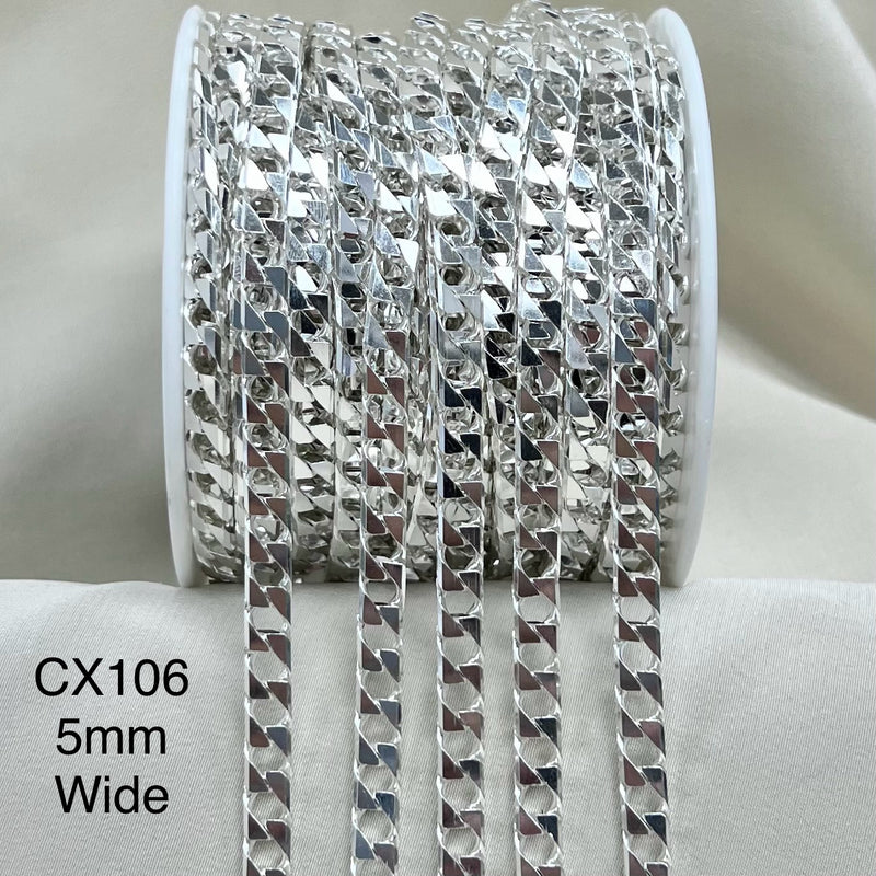 CX106 - 10 Side Curb Sterling Silver Chain by the foot