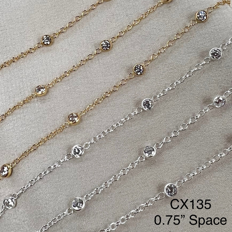 CX135 - 3mm CZ Station 0.75" Spacing Chain by the Foot