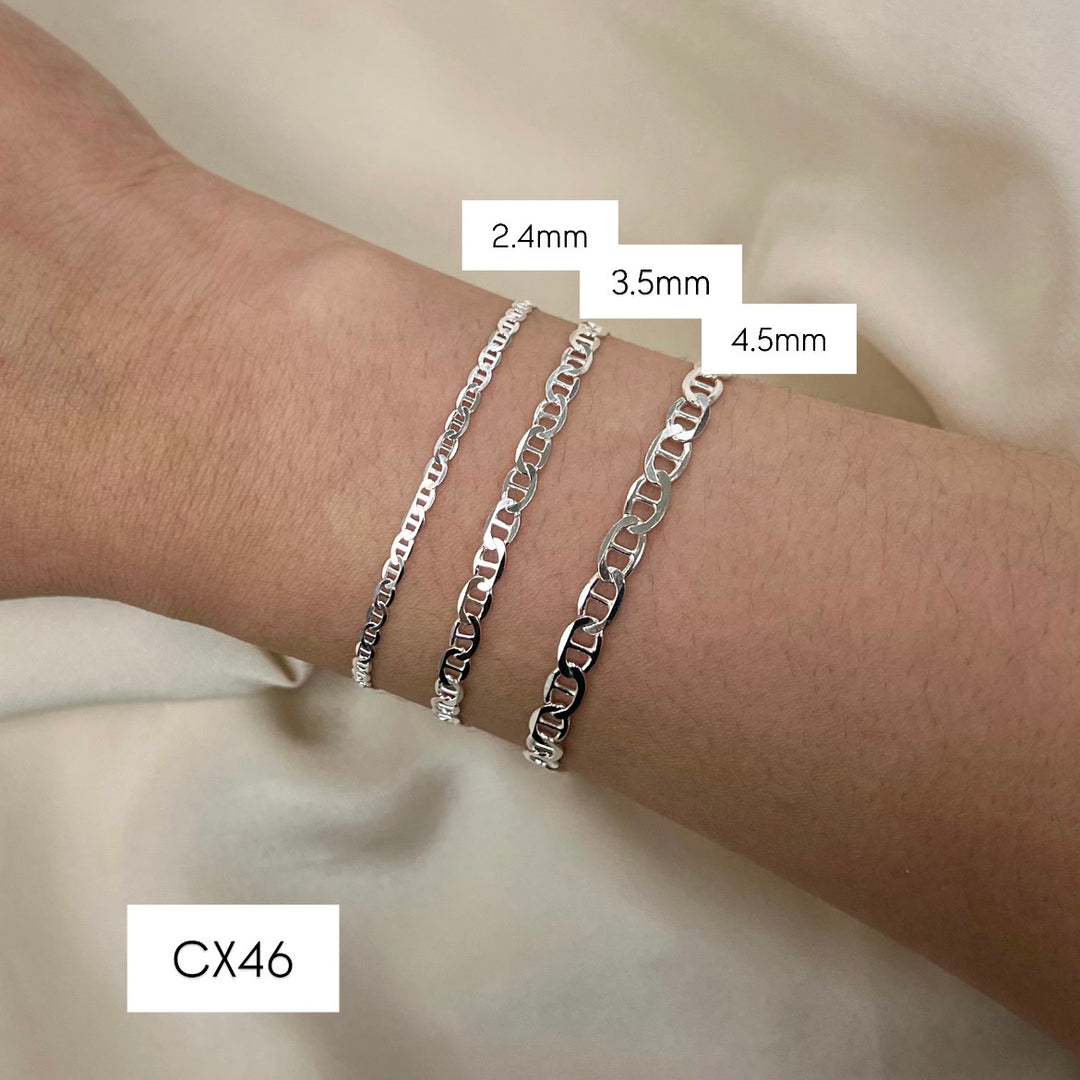 CX46: Flat Mariner Sterling Silver Chain by the Foot