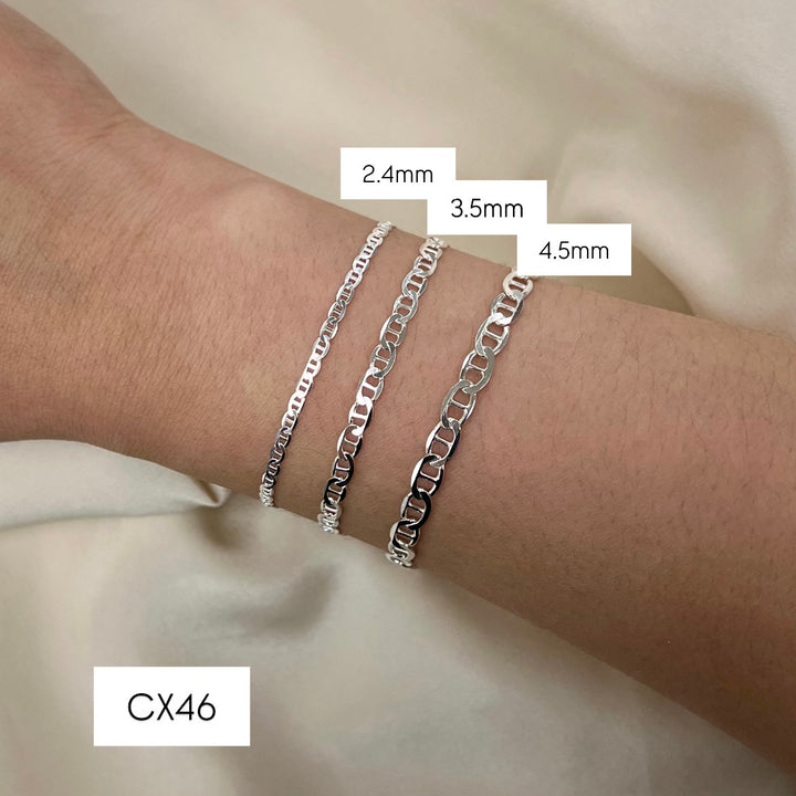 CX46: Flat Mariner Sterling Silver Chain by the Foot