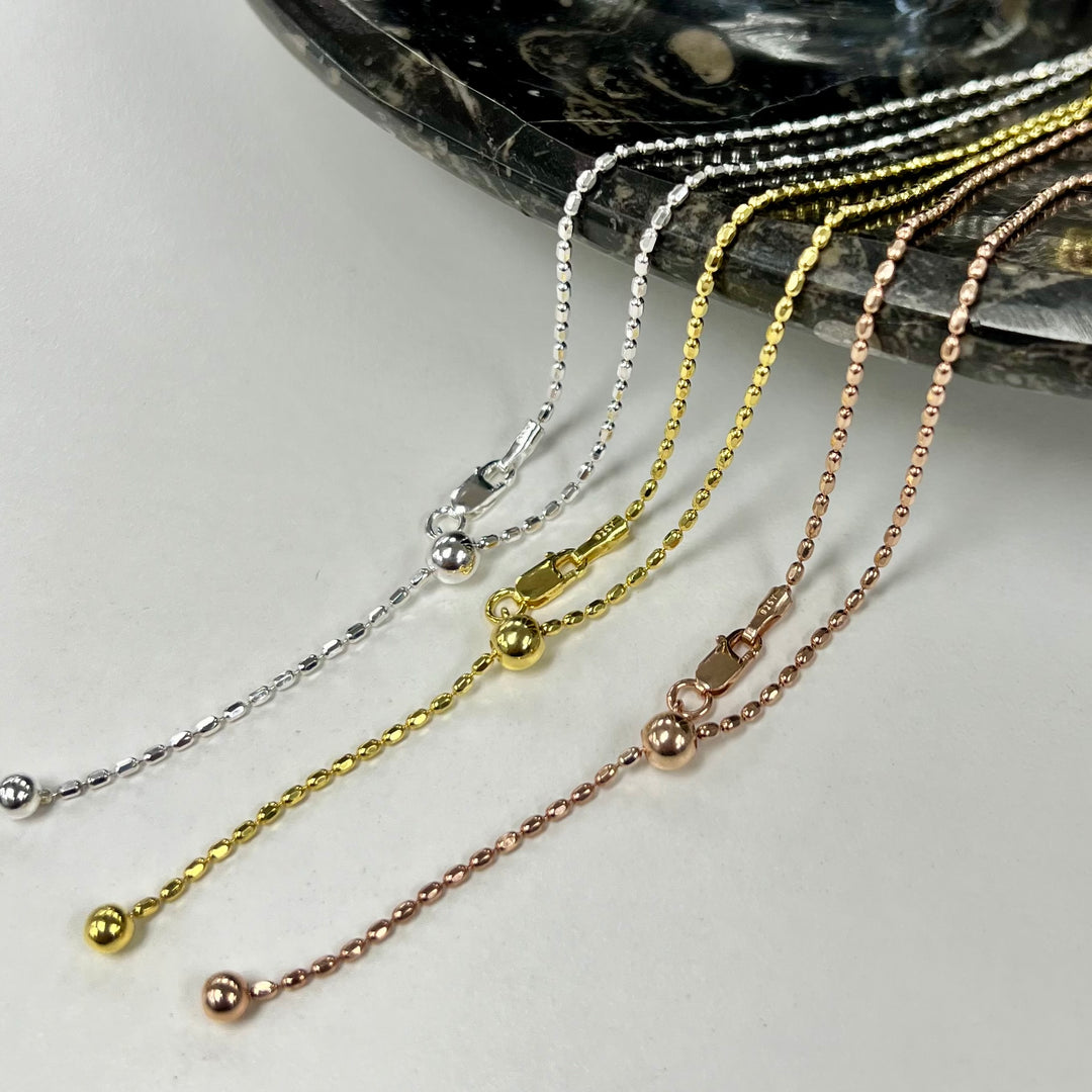 Adjustable / Bolo DC Oval Bead Sterling Silver Chain - 24”