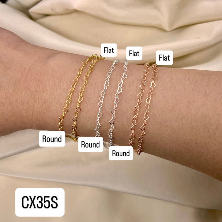 CX35S: 2.8mm Small Heart Chain by the foot