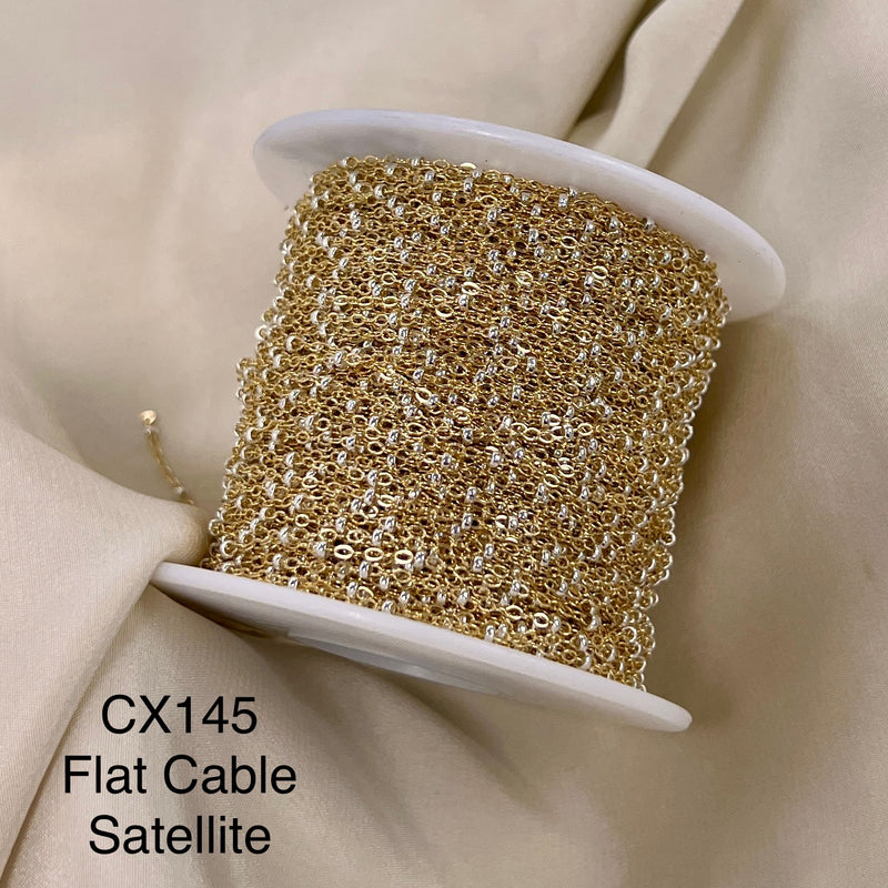 CX145 Mixed Metal 2 Tone Flat Cable Satellite Chain by the foot