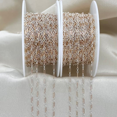 CX129R: Mixed Metal 2 Tone Long plus Short 1.6mm Paperclip Chain by the foot