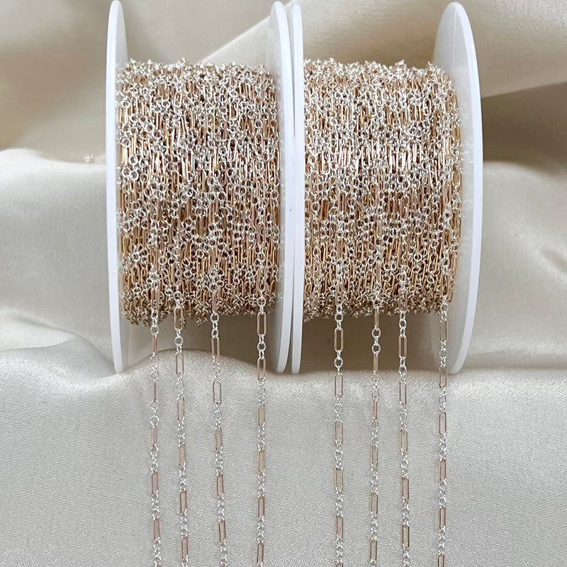 CX129R: Mixed Metal 2 Tone Long plus Short 1.6mm Paperclip Chain by the foot