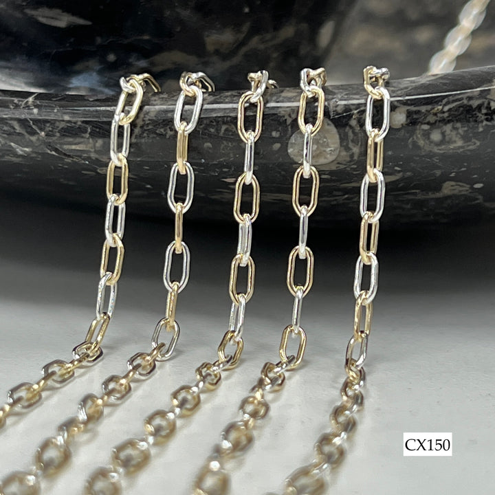 CX150 - Mixed Metal Alternating Round Paperclip Chain by the Foot