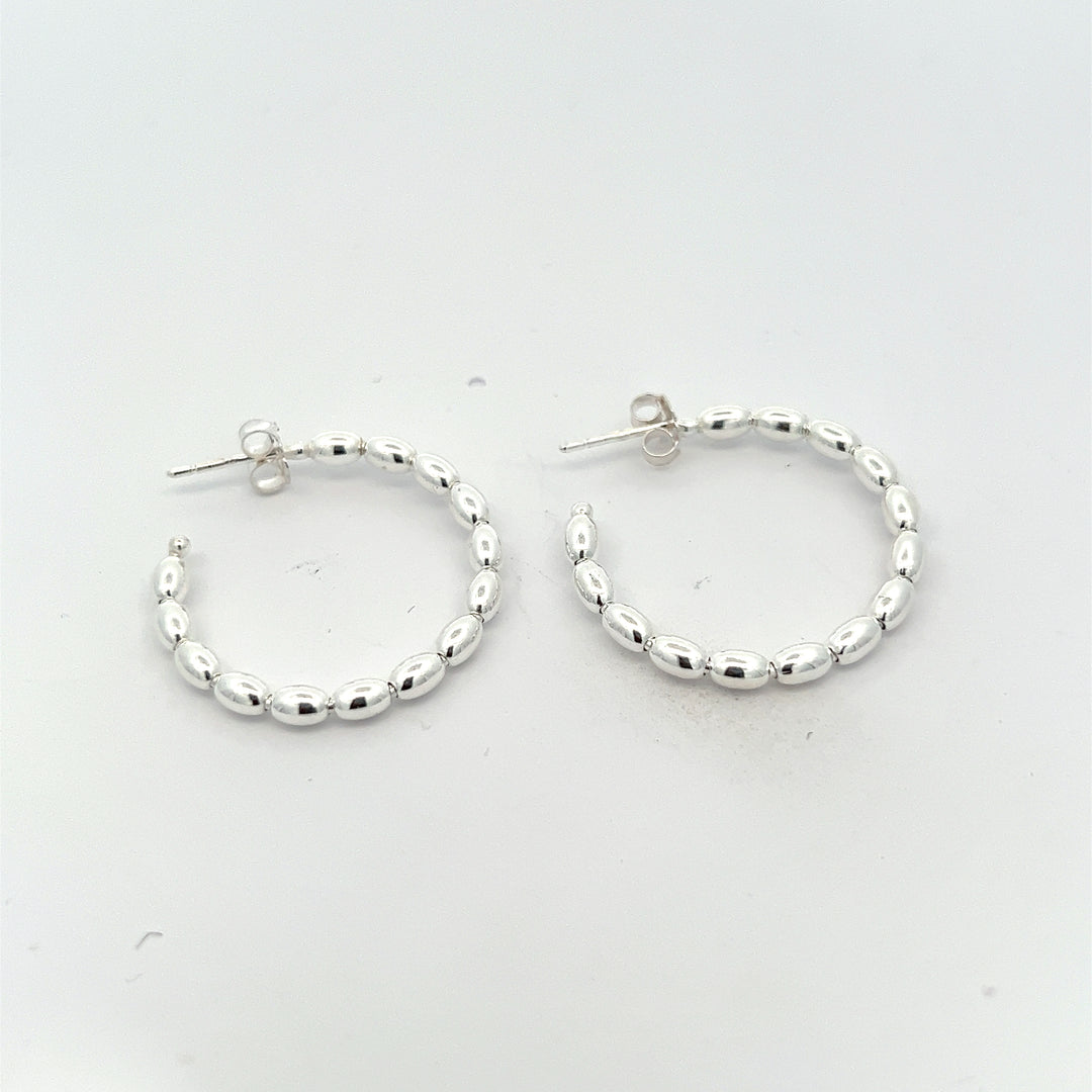 Sterling Silver Oval Bead C Post Hoops