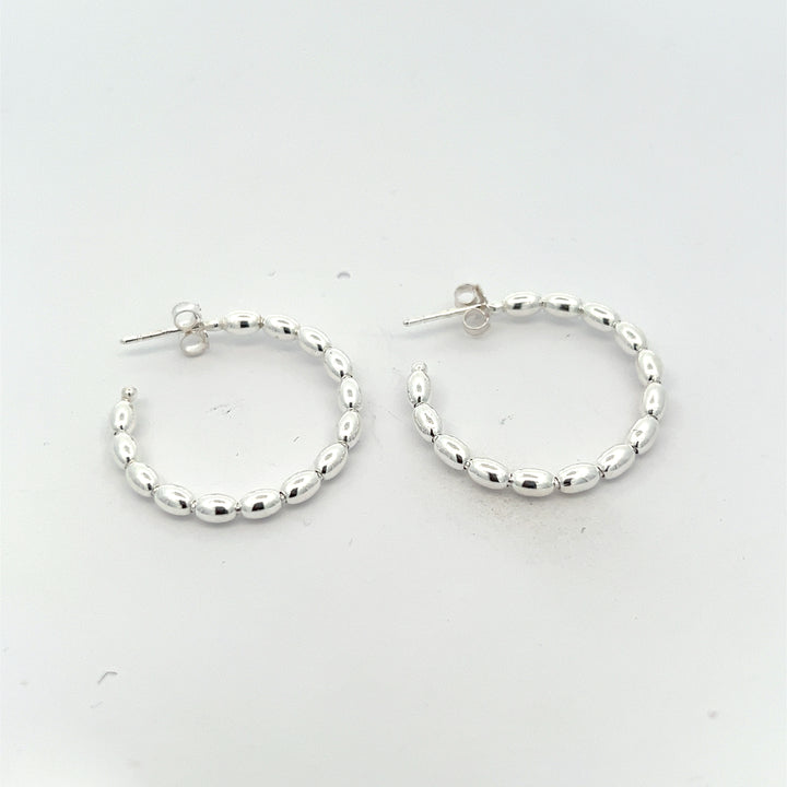 Sterling Silver Oval Bead C Post Hoops