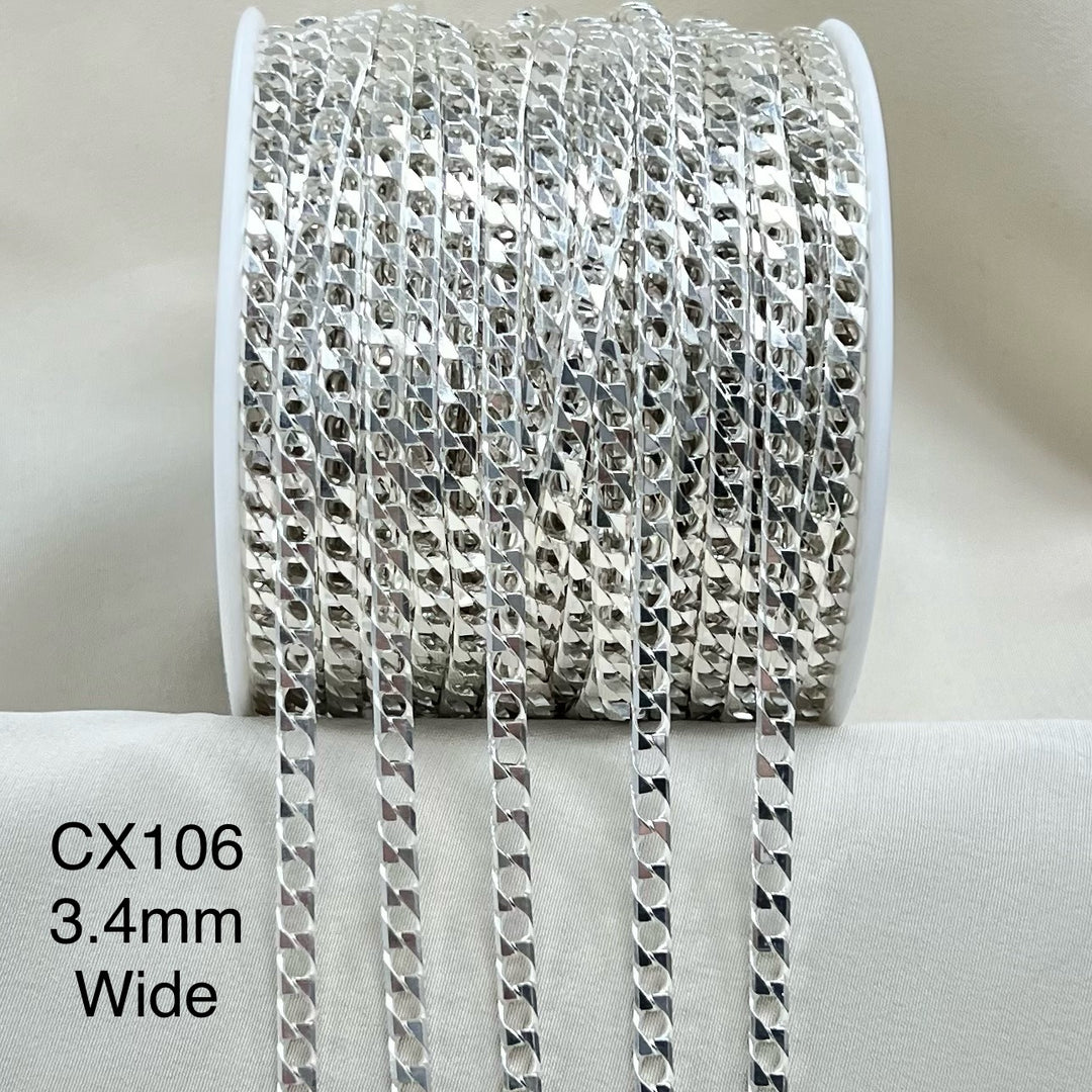 CX106 - 10 Side Curb Sterling Silver Chain by the foot