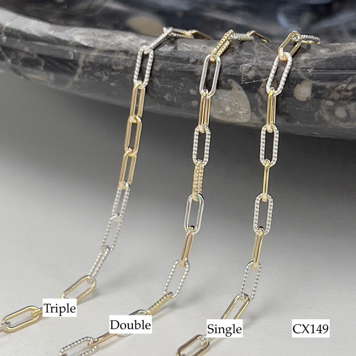 CX149: Mixed Metal 2.5mm Texture Paperclip Chain by the foot