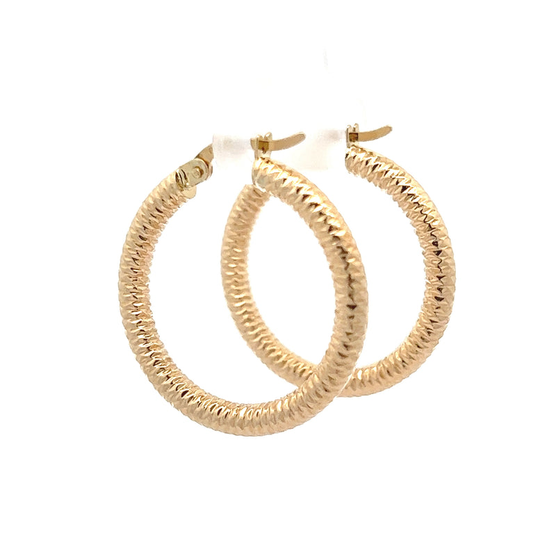 14kt Gold Textured 3mm Wide Round Hoops