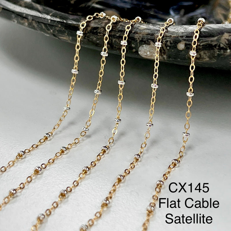 CX145 Mixed Metal 2 Tone Flat Cable Satellite Chain by the foot