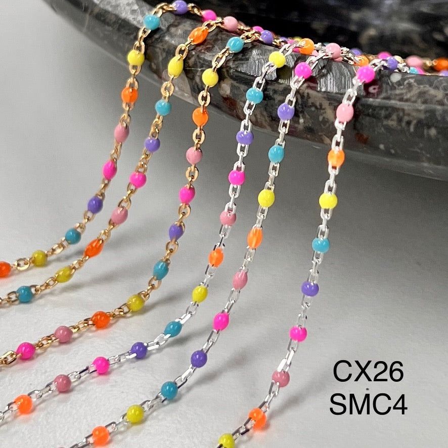 CX26 - Rainbow Multicolor Enamel Satellite Chain by the foot (24GA JR)