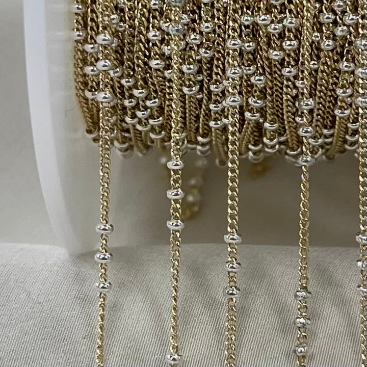 CX125: Mixed Metal 2 Tone Triple Bead Curb Satellite Chain by the foot (26ga Jump Ring)