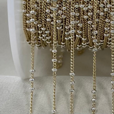 CX125: Mixed Metal 2 Tone Curb Satellite Chain by the foot (26ga Jump Ring)