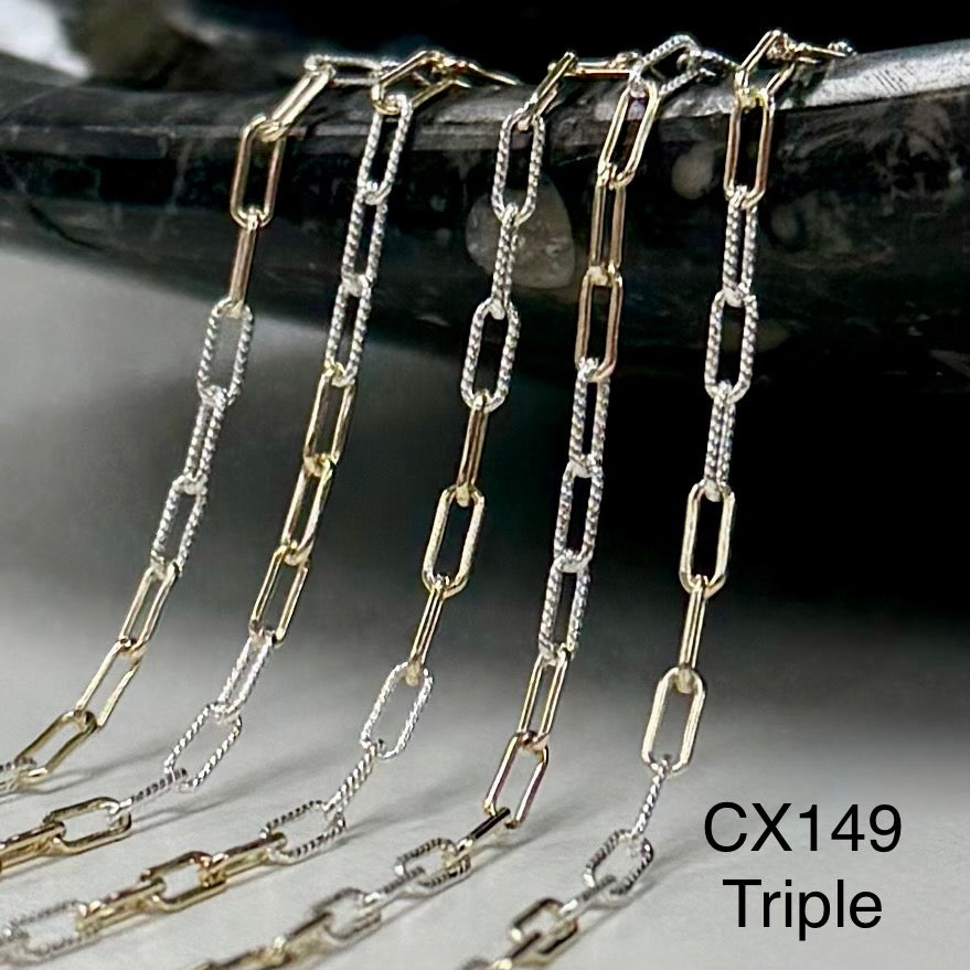 CX149: Mixed Metal 2.5mm Texture Paperclip Chain by the foot