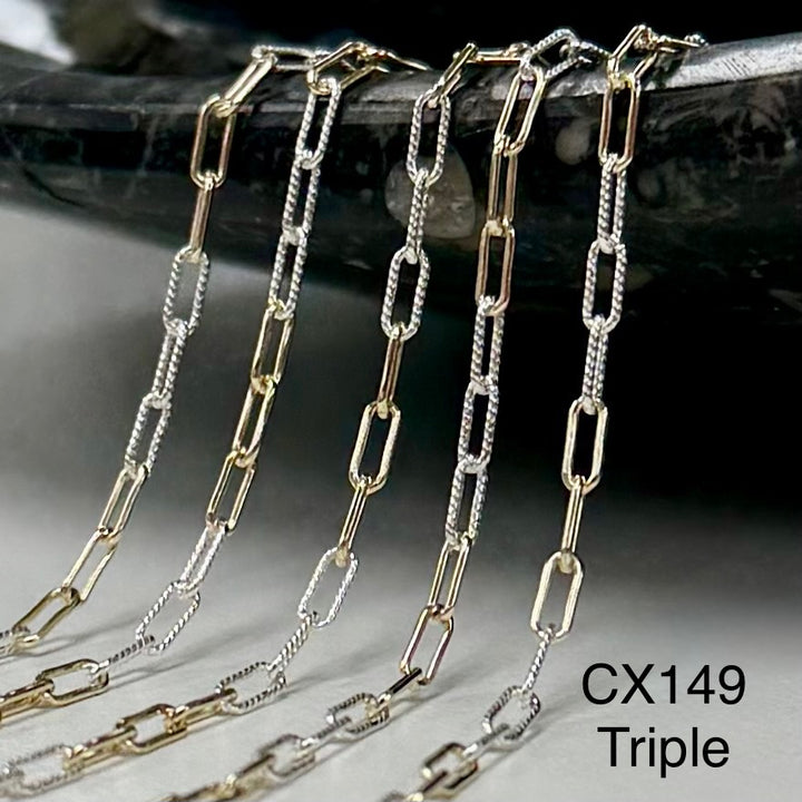 CX149: Mixed Metal 2.5mm Texture Paperclip Chain by the foot