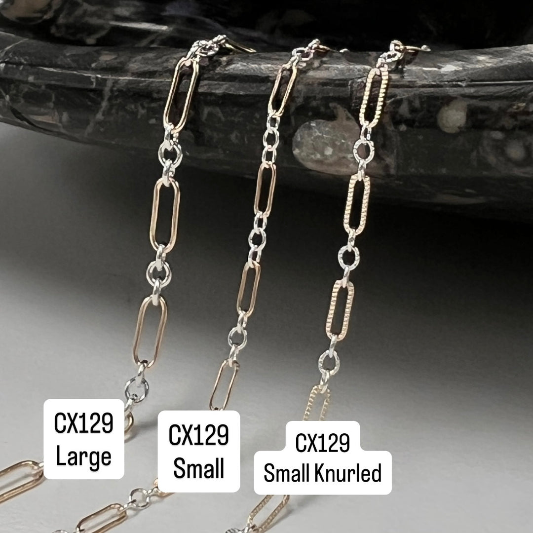 CX129b: Opposite Mixed Metal 2 Tone Long and Short Paperclip Chain by the foot