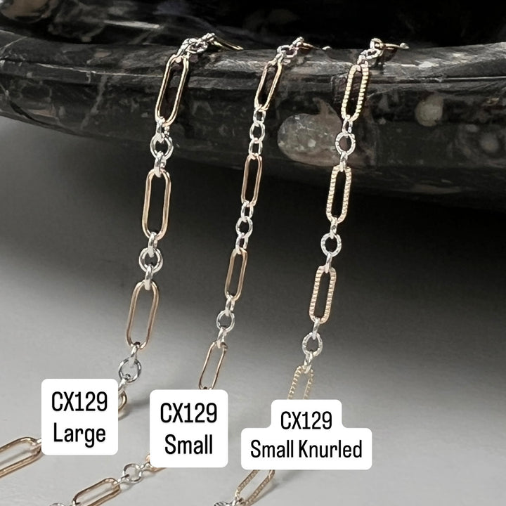 CX129b: Opposite Mixed Metal 2 Tone Long and Short Paperclip Chain by the foot