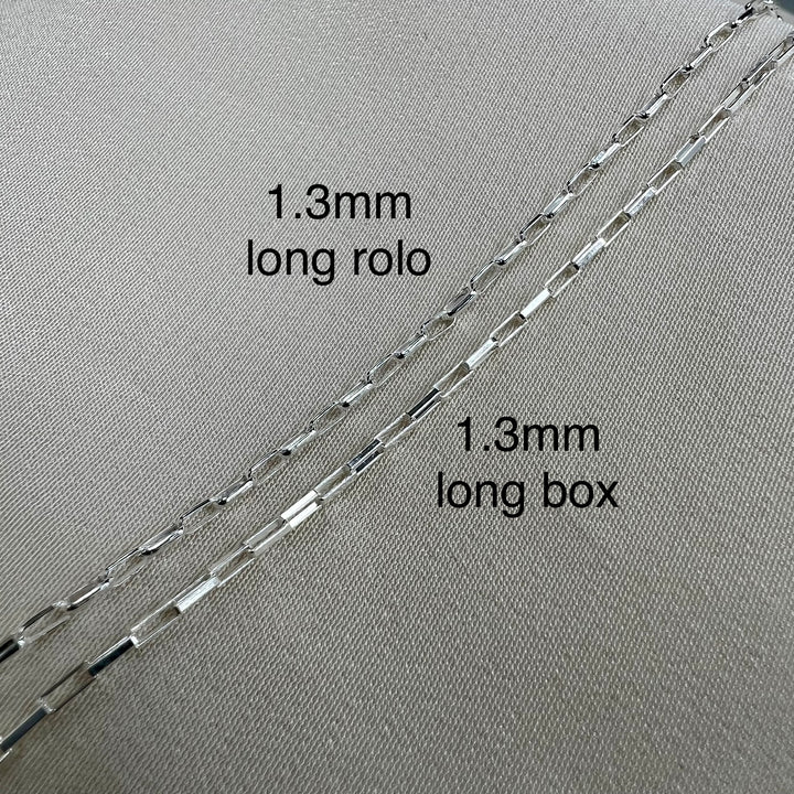 CX41: 1.3mm Long Box chain by the foot