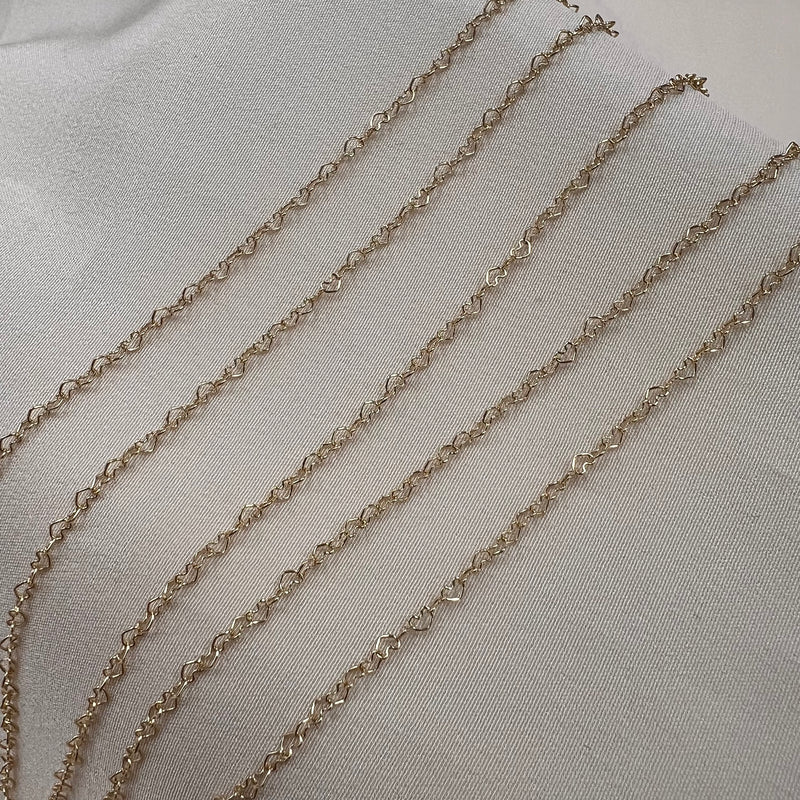 14kt Solid Gold - Heart Chain - by the foot