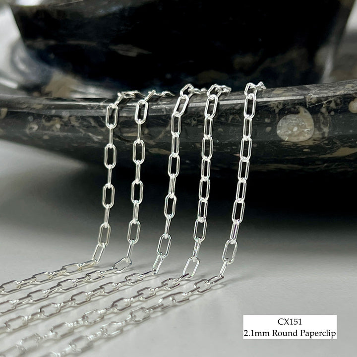 CX151 - 2.1mm Round Paperclip Chain by the foot