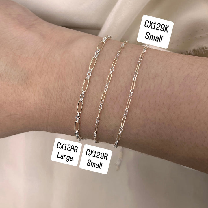 CX129: Mixed Metal 2 Tone Long and Short Paperclip Chain by the foot
