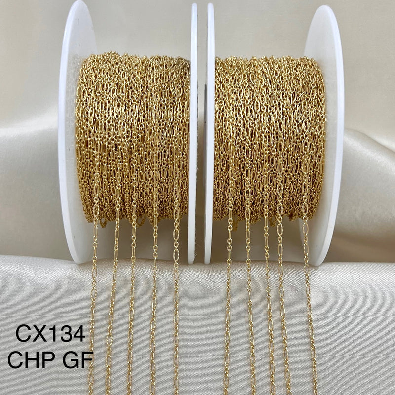 CX134 - Long plus Short Knurled Paperclip Chain by the foot